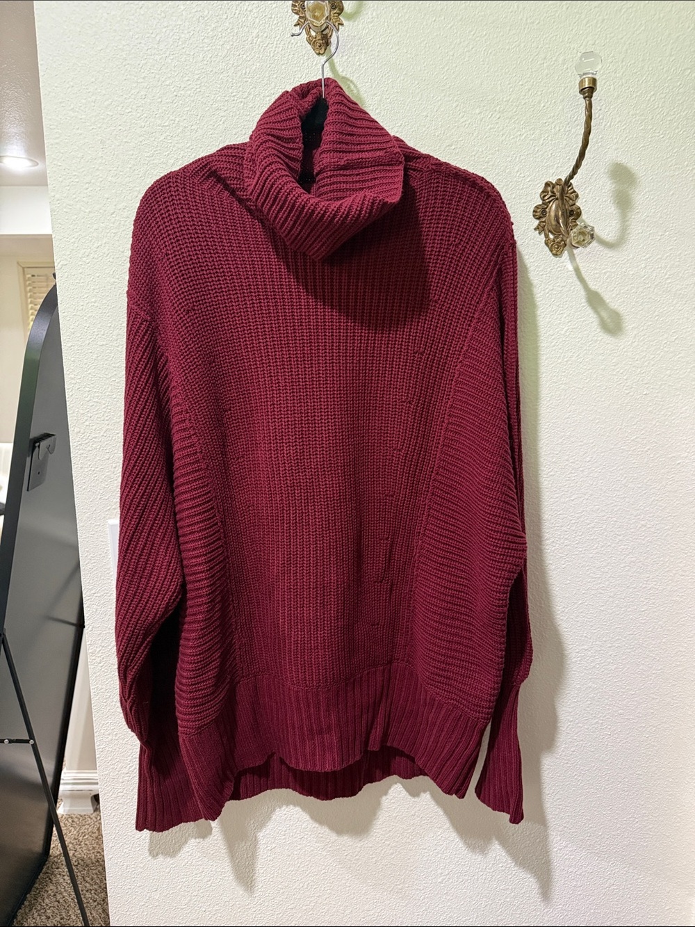 Free People Oversized Burgundy Cowl Neck Sweater